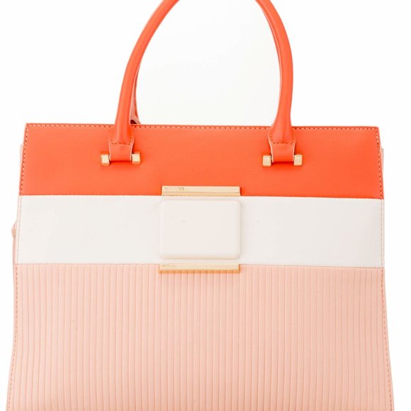 🆕Alessia Massimo Colorblock Top Handle Bag - Coral / White / Peach NWT's - Picture 1 of 14